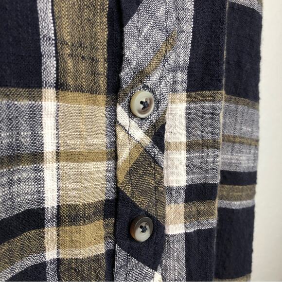 Fat Face navy blue tan and cream plaid button down top size 12 - Picture 6 of 15
